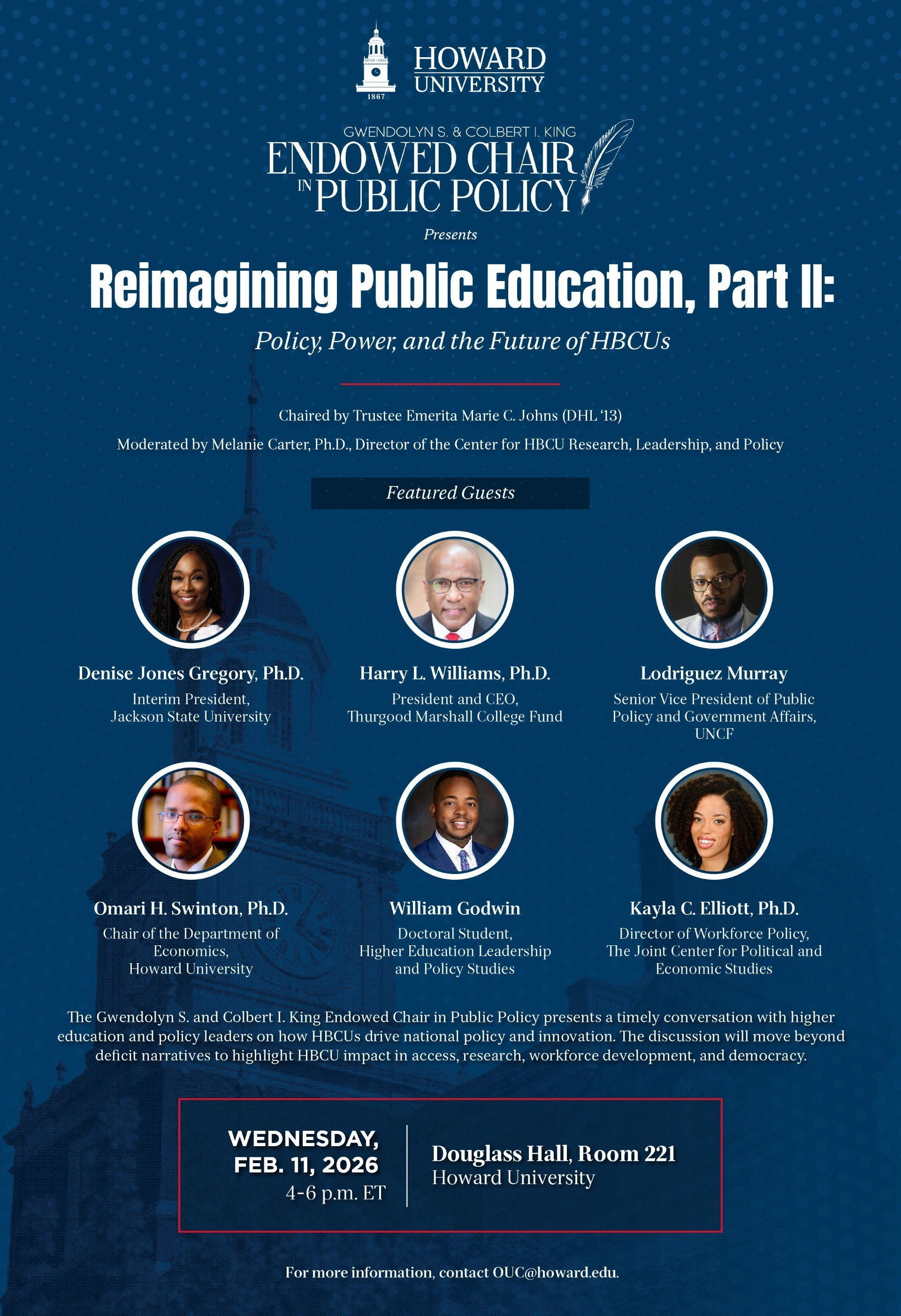 Flyer featuring six panelists 