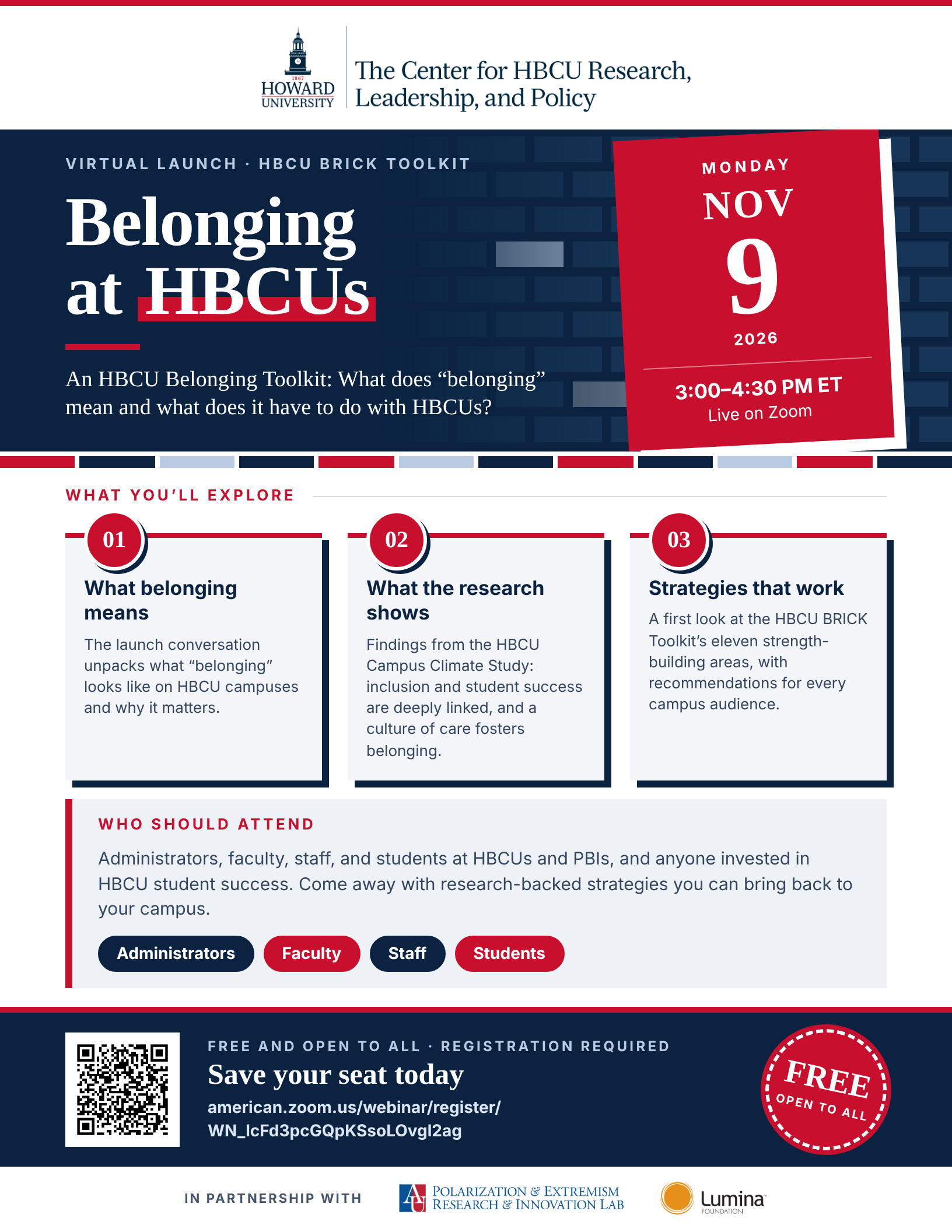 HBCU Center November 9th Belonging Series Flier 